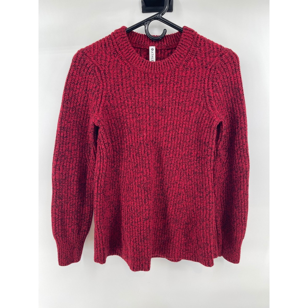 Athleta Sweater Womens Small Red Black Marled Wool Blend Ribbed Crew Ski
